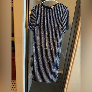 Anthropologie Flat White brand Navy and Silver Sequin Midi Dress